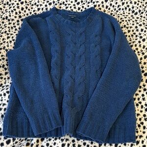 American Eagle Cable-Knit Crewneck Sweater in Deep Blue